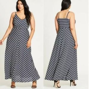 City Chic NWT Navy Blue White Chevron Maxi 16W